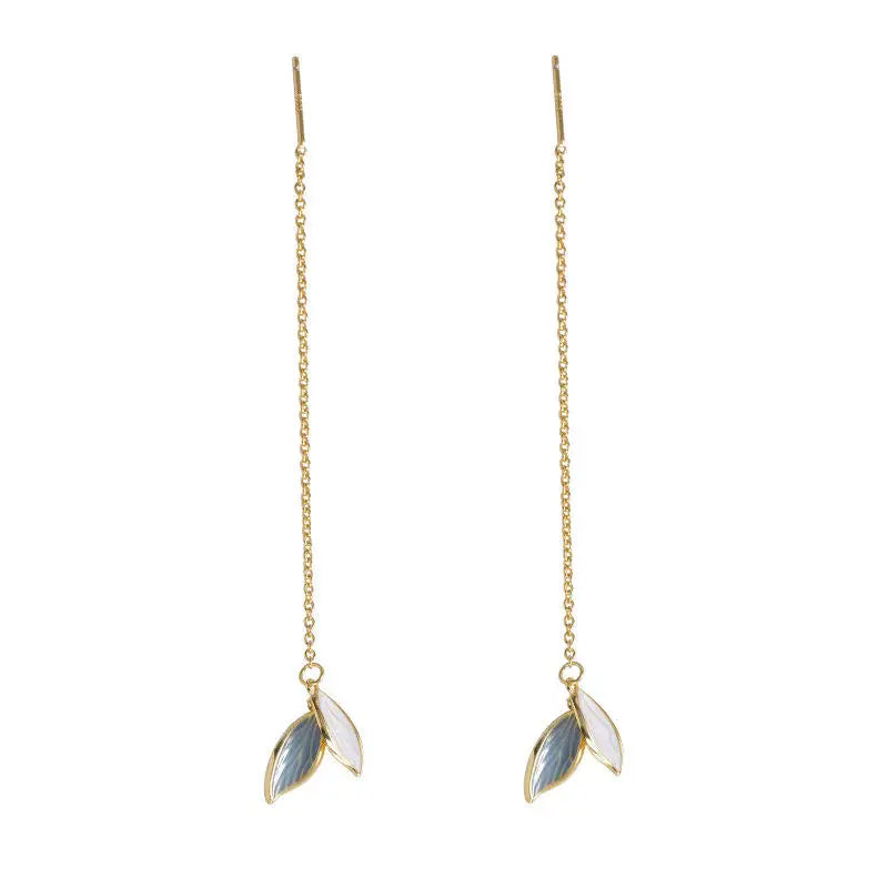 925 Sterling Silver Enamel Leaf Earrings with 18K Gold Plating for Women's Wedding Party or Gift Drop Charm Earrings