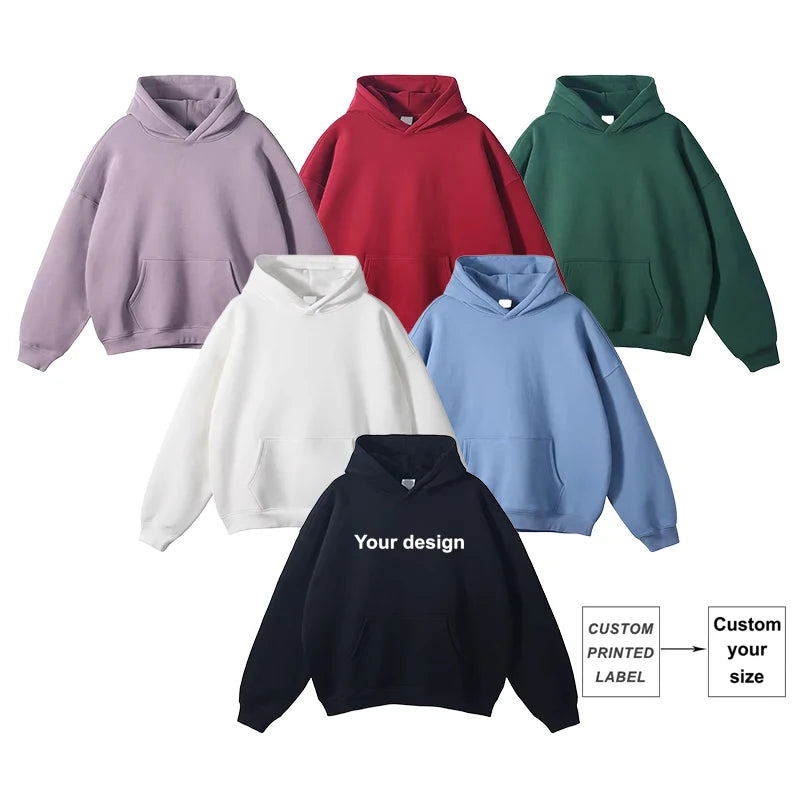 High Quality Stringless Hoodie Pullover Thick Fleece Oversize Loose Custom Cropped Hoodie Plus Size Men's Hoodies
