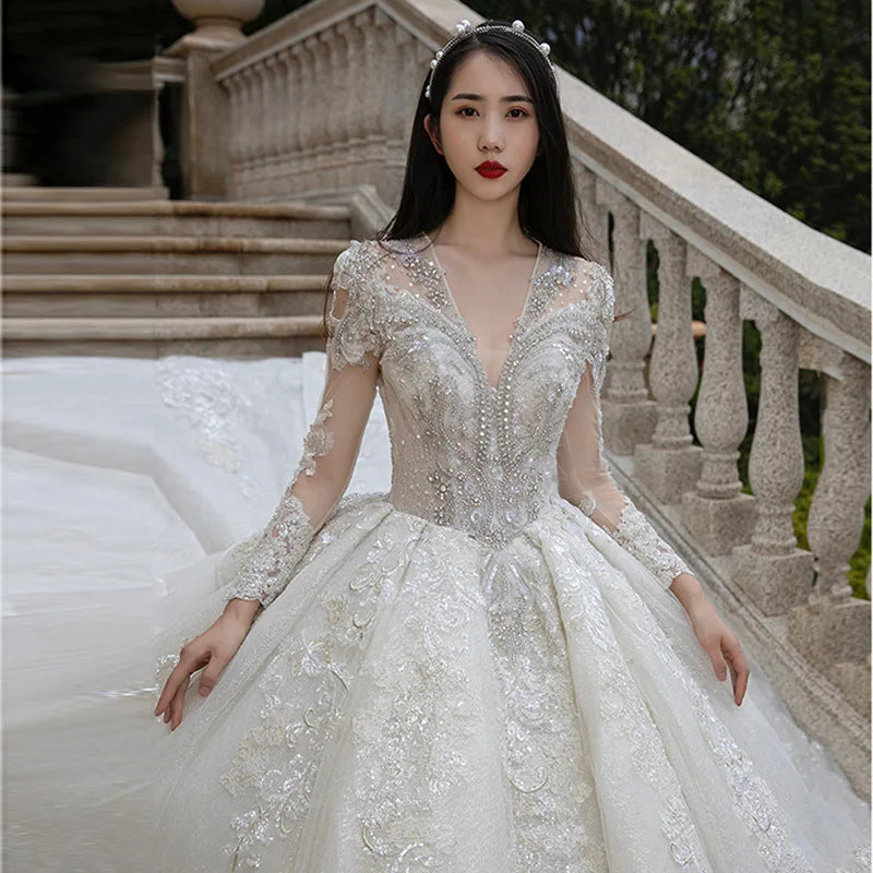 S0564T 2026 Custom-Made Mermaid Wedding Gown Bride Vestido De Noiva With Chapel Train Printed Technique Spring Ball Gown Dress