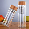 Wholesale Bamboo Lid Glass Water Bottles Double Walled Glass Bottles Tea Mug Cup 300ml 400ml 500ml Glasses Cups with Bamboo Lid