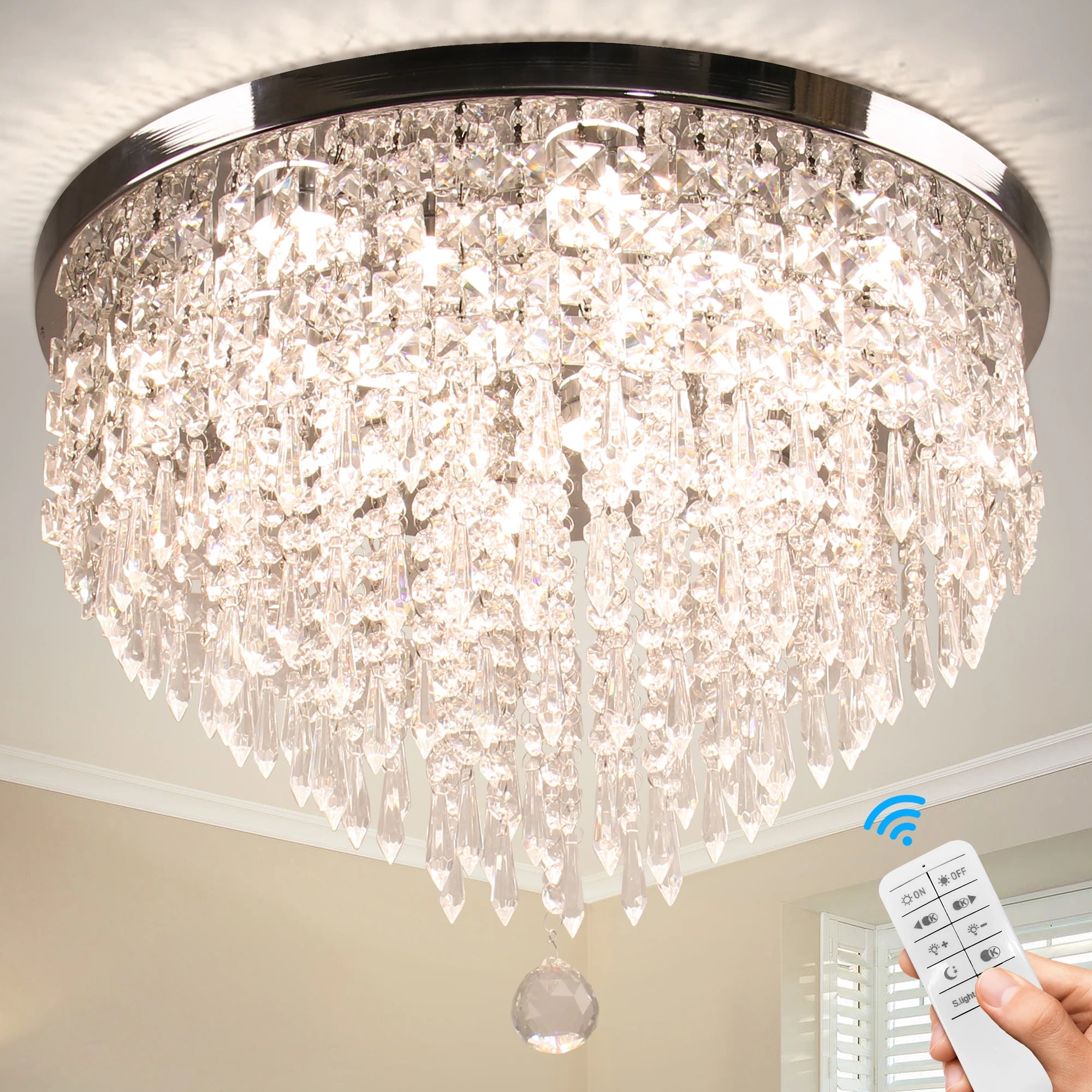 Modern Creative LED Ceiling Light Round  Remote Control Fixture for Bedroom Living Room Middle Surface Mounted