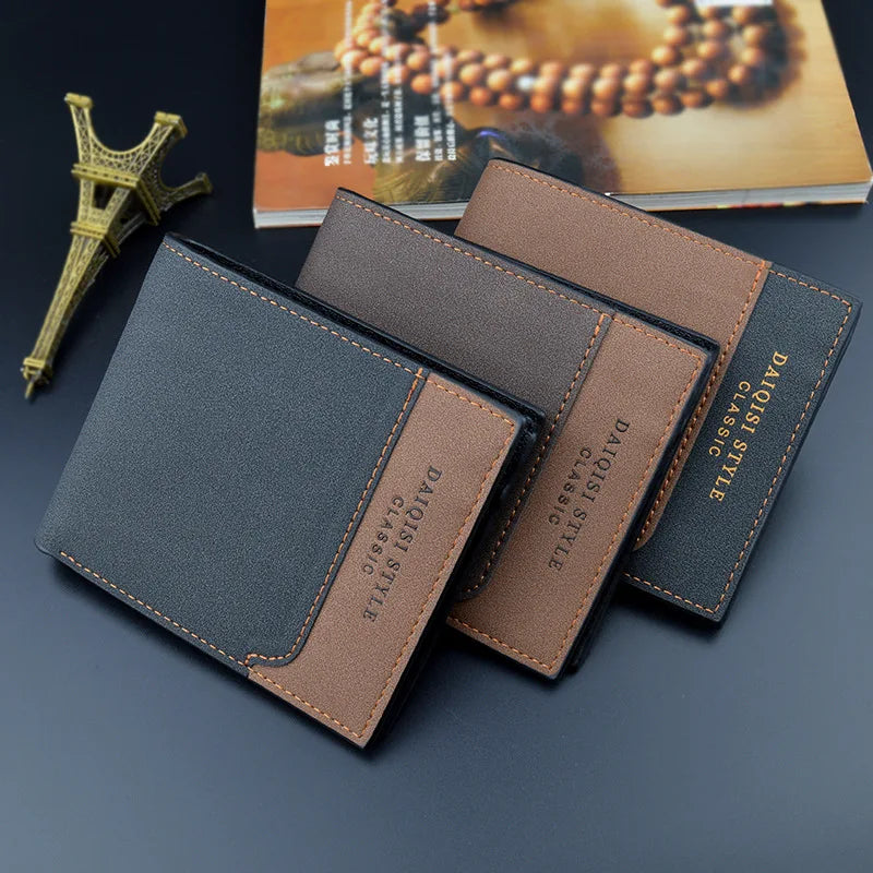 New Fashion Contrasting Color Thin Frosted Zipper Purse  Pu Leather Wallet Mens
