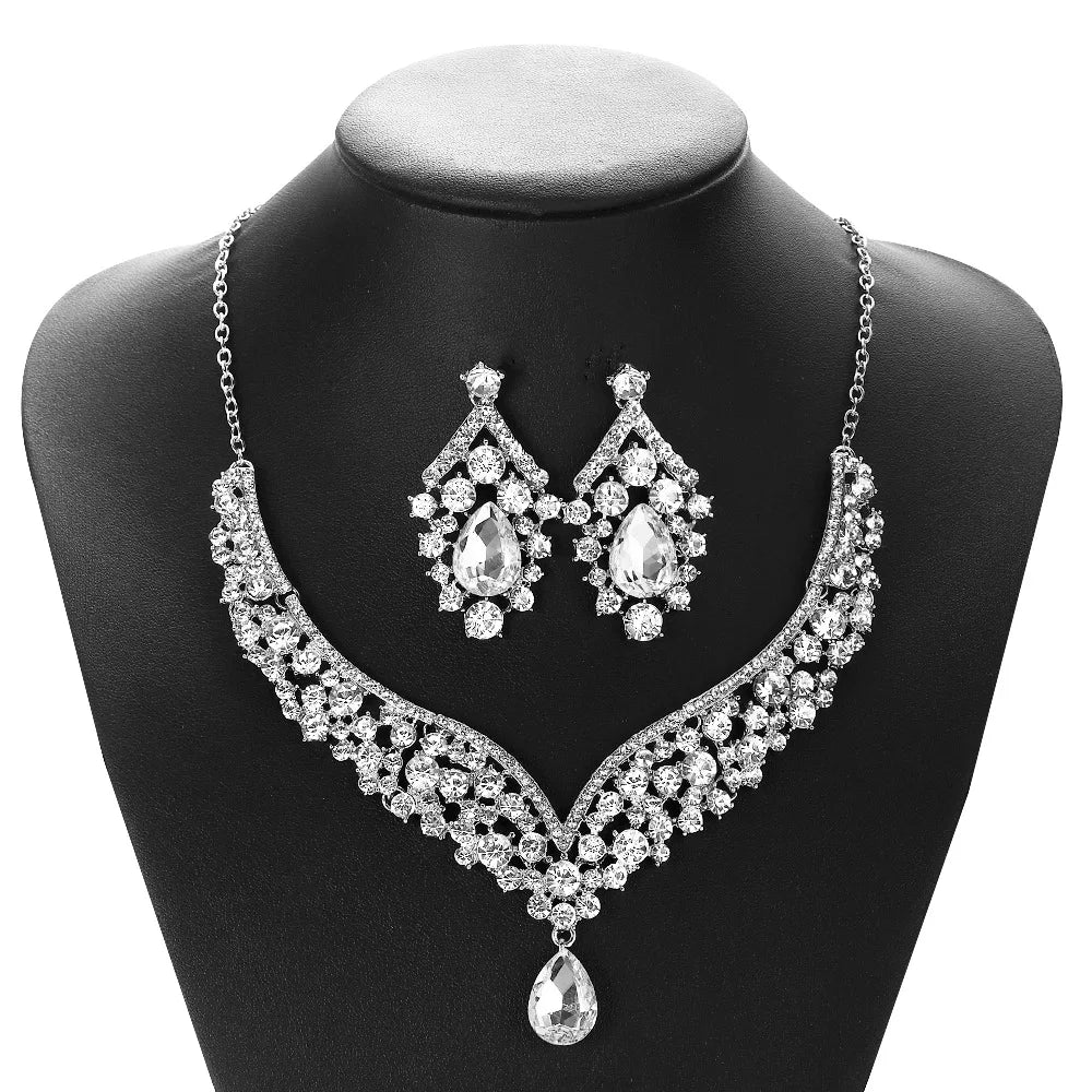 Wholesale Creative Necklace Earrings Crystal Luxury Jewelry Set Bridal Jewelry Set