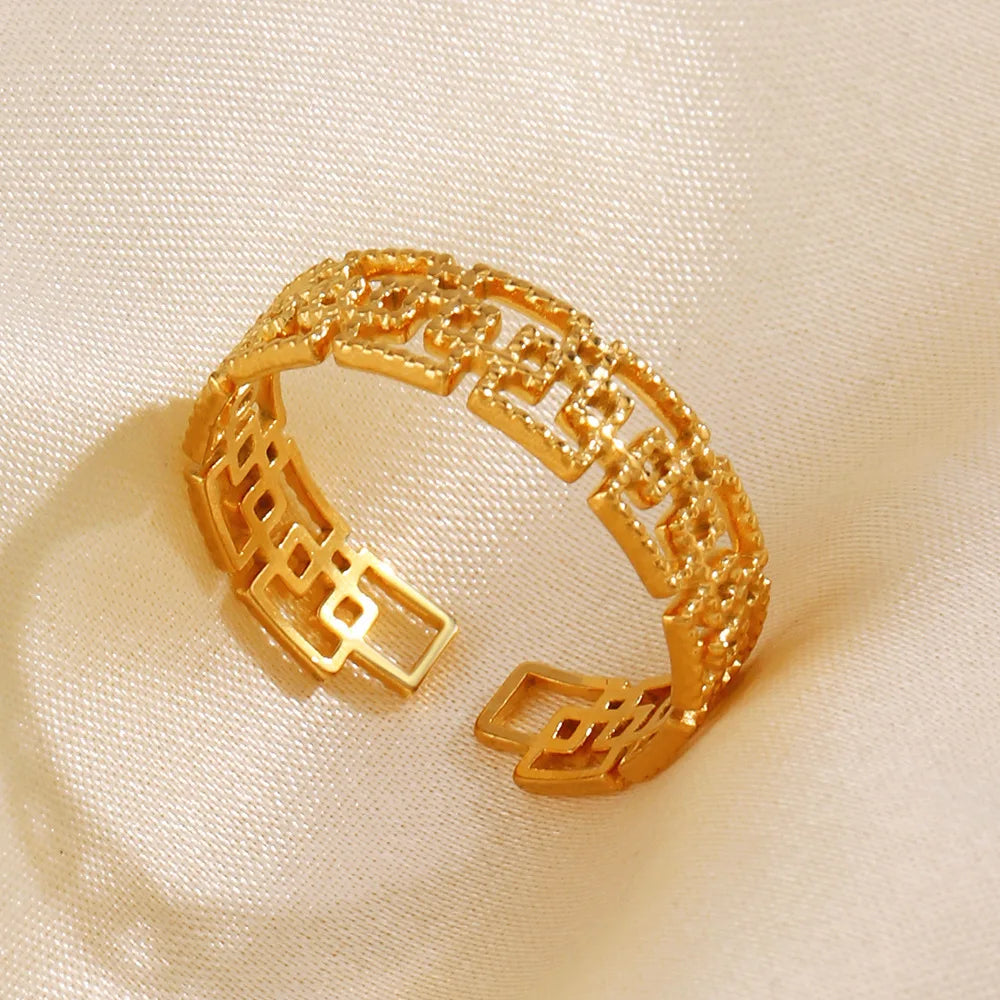 Hollow Rings 18K Gold Plated Open Stainless Steel Hollow Ring for Women YRS340