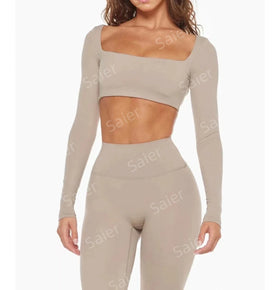 F230501 Custom Fitness Yoga Leggings Top Sets Active Apparel Gym Fitness Sets Women Long Sleeve Clothing Gym Yoga Wear