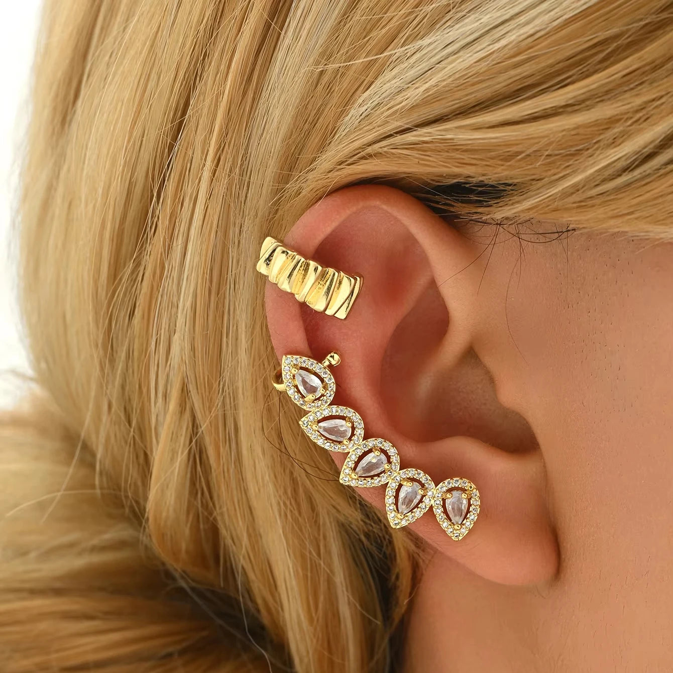 Trendy New Fashion Multi-Style Clip-On Earrings Set Wholesale with Geometric Zirconia Copper Jewelry Women's Gift