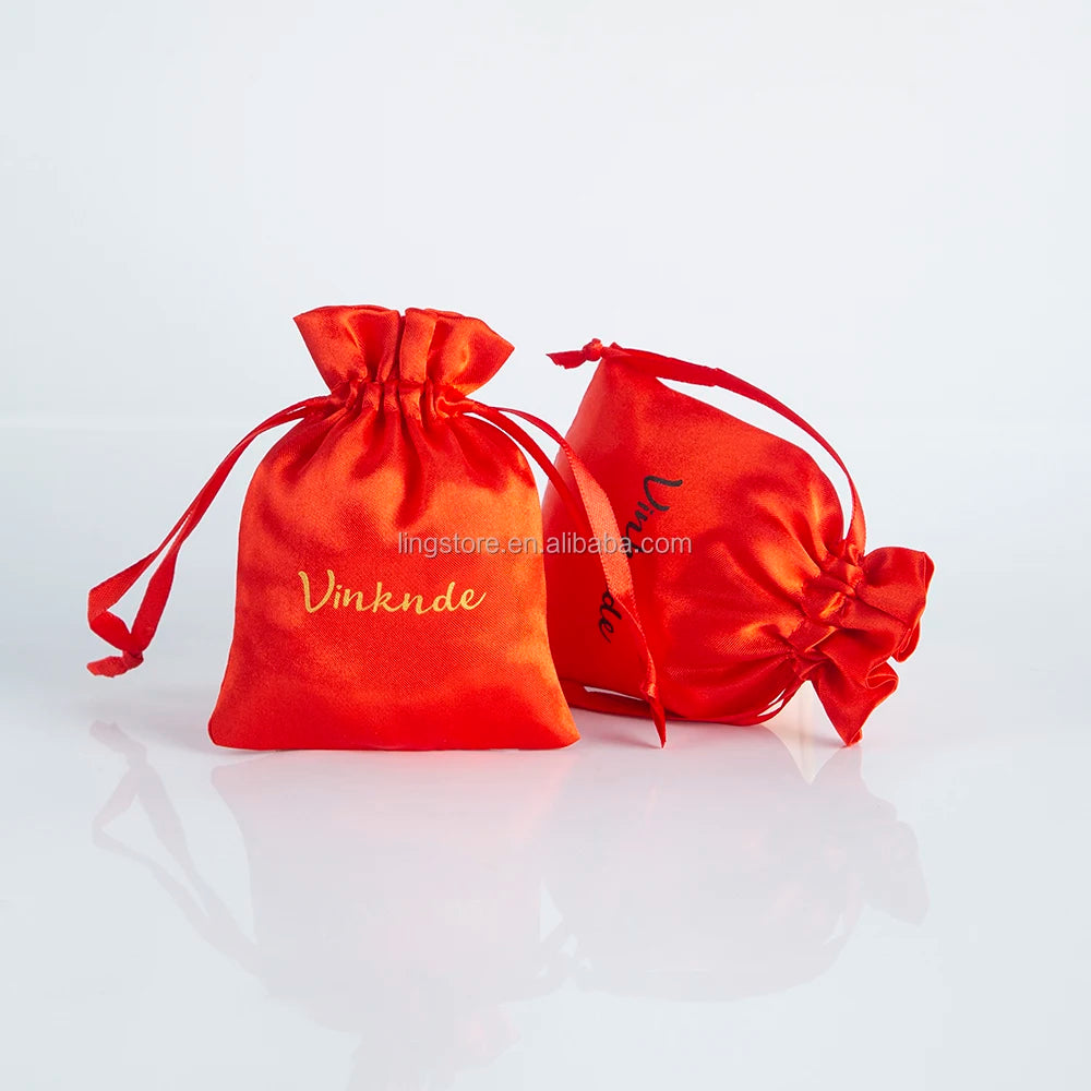 12x16cm Red Satin Drawstring Pouch Cheap Clothing and Hair Extension Wig Bundle Elegant Jewelry Packaging Display