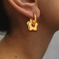Personalized Design 18K PVD Gold Plated Jewelry Glossy Flower Stainless Steel Drop Earring for Women