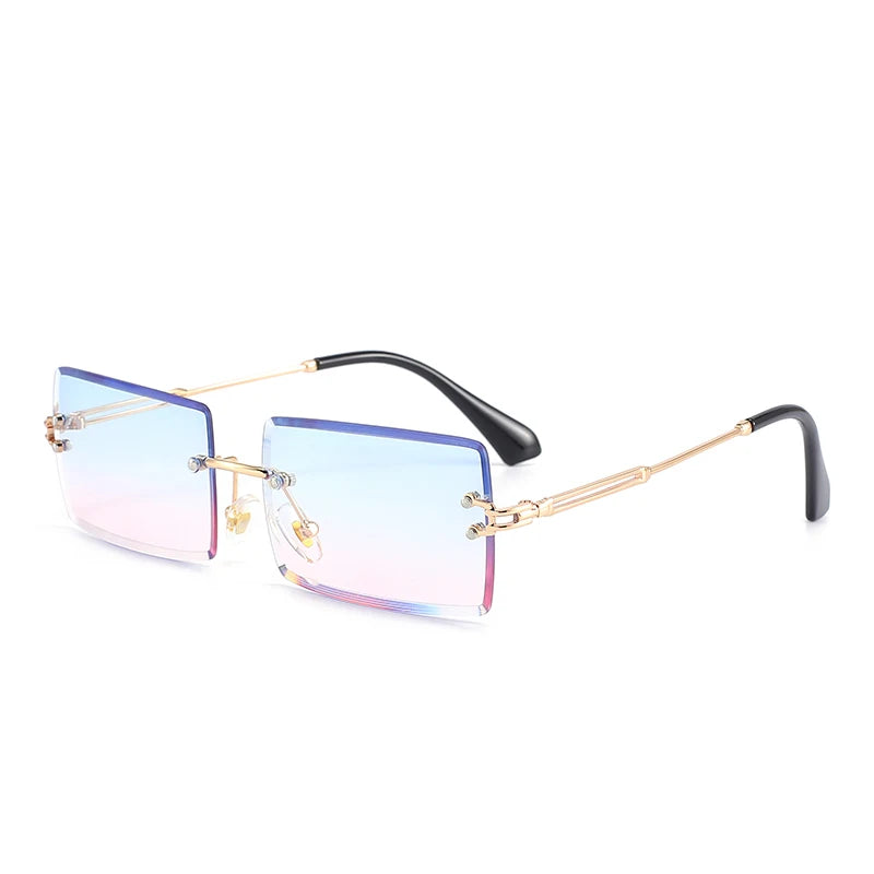 Wholesale Trendy Rimless Metal Temple Rectangle Shades Small  Women Men Sunglasses