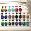 Beautiful Natural Gemstone Faceted Oval Stone Tiny Beads Made Earrings Shiny Crystal Sun Flower Pendant Lapis Amethyst Earrings
