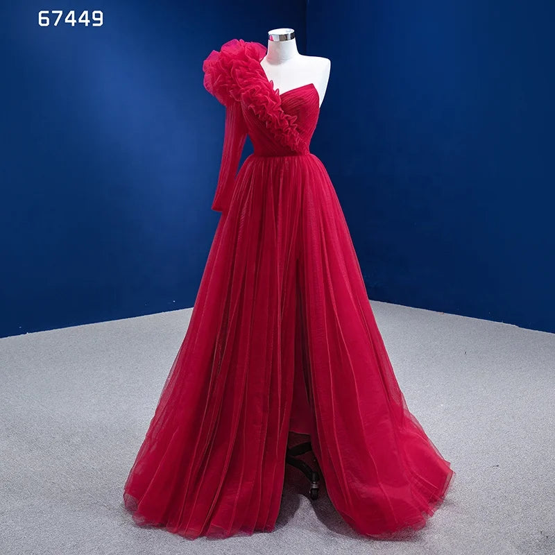Jancember RSM67449 Red Flower One Shoulder Plus Size Lace Party Evening Dress