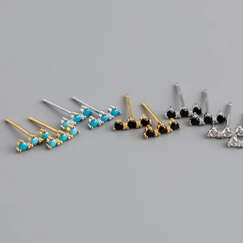 High Quality New Classic Cute Style 925 Sterling Silver Turquoise CZ Stone Pave Stud Earrings for Women
