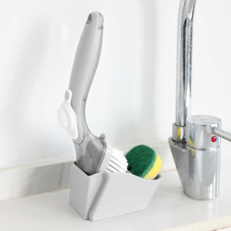 Best Sale White+Gray Plastic Kitchen Cleaning Brushes Dish Scrubber with Plastic Handle (218x30mm) for Sponge Washing