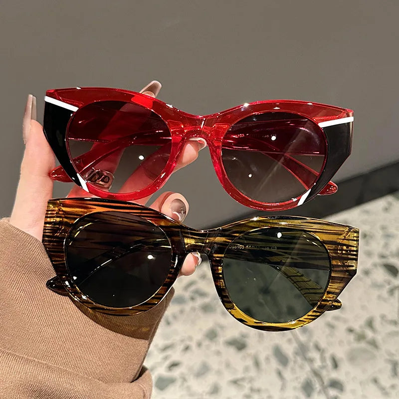 New Retro Color Stitching Oval Large Frame Women Sunglasses UV400 Custom logo Fashion Designer Shades Y2K Sun Glasses