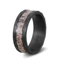 Poya Rare Mens Wedding Band Faceted Hammered Edge Deer Antler Rings With Black Carbon Fiber Base