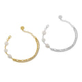 Wuqie 925 Silver Baroque Freshwater Pearls Beads with Double Layered Figaro Chain Zircon Bracelet for Women