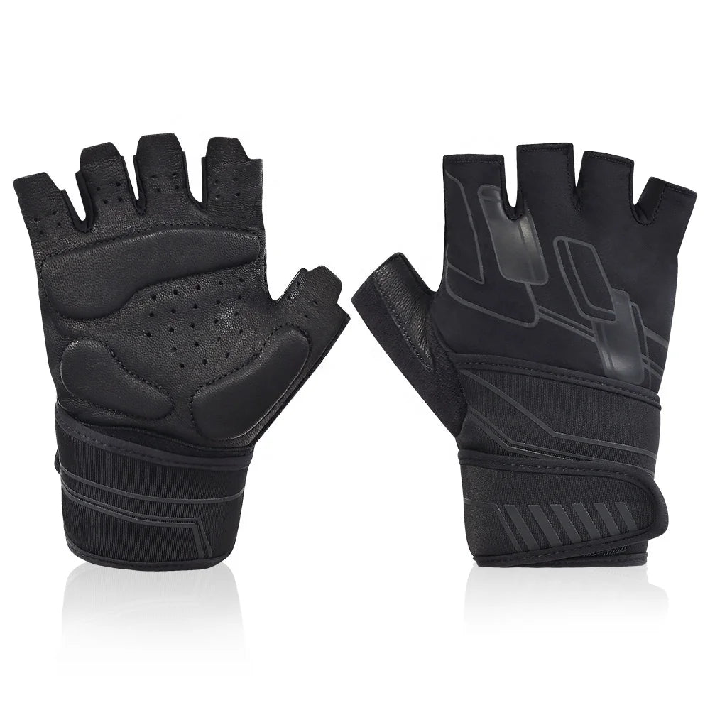 Unisex Leather Weight Lifting Exercise Logo Custom Half Finger Anti Slip Breathable Cycling Fitness Gym Gloves