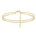 ACME Gold Plated 925 Sterling Silver Stacking Heart Link Double Layer  Chain Adjustable Anklet Summer Vacation Beach Jewelry