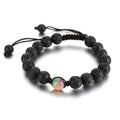 KALEN Flexible Religious Men Mature Leather&Volcanic Stones Beaded Bracelet