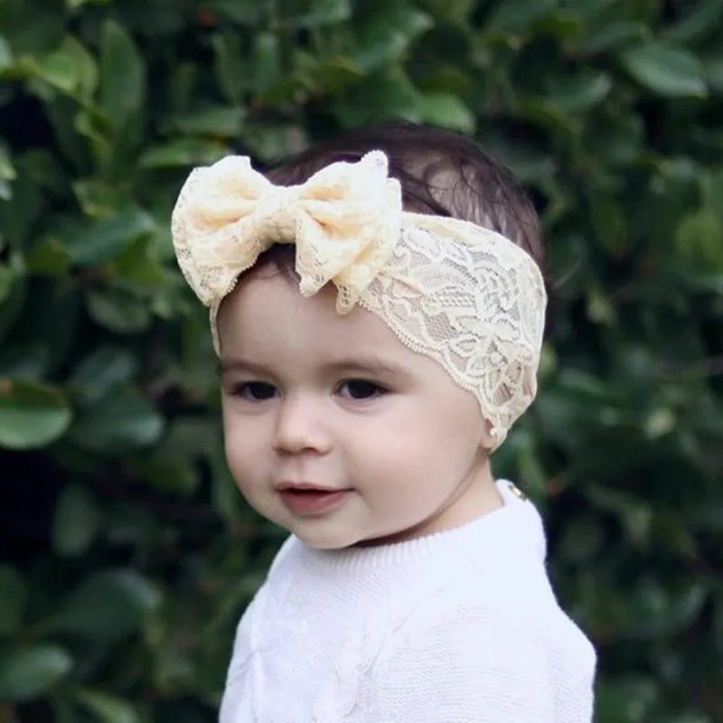Daily Beauty Baby Girls Adjustable Sweet Style Bow Lace Hairbands for Baby Shower Hair Decoration