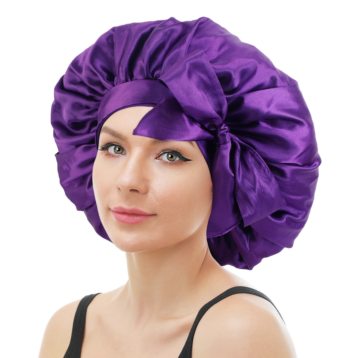 Wholesale Women Adjustable Hair Tie Large Bonnet Satin Soft Sleeping  Cap With Stretchy Tie Band
