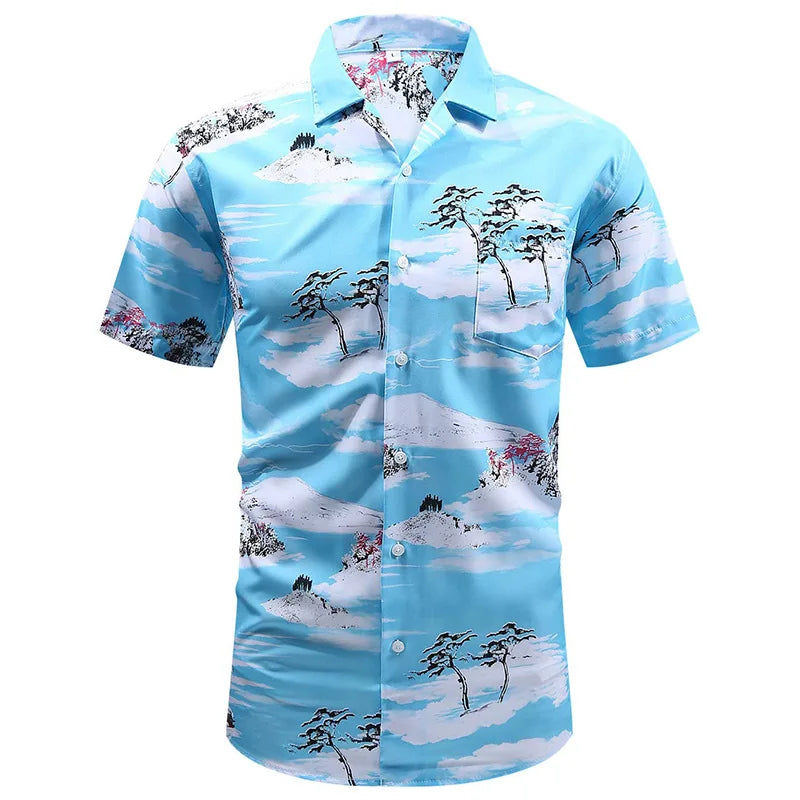 Fitspi Spring Summer Men's Beach Shirt Hawaiian Short Sleeve Printed Shirts Wholesale E-commerce Supply