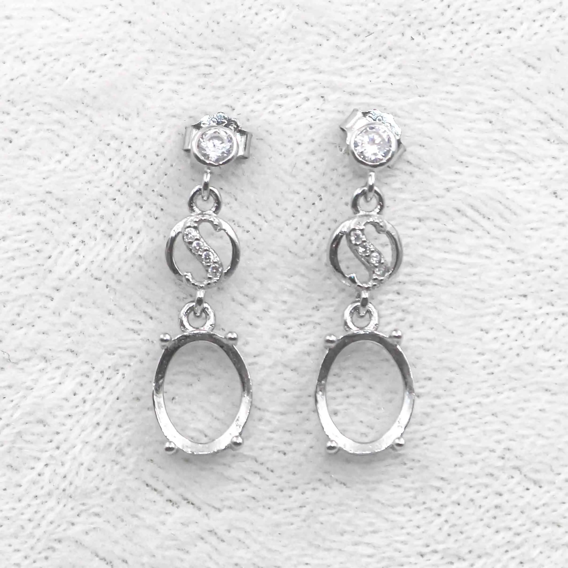Sterling Silver 8*10mm Semi Mount Stud Eardrops Empty Frame Support Blank Setting S925 Base Without Center Stone DIY for Inlay