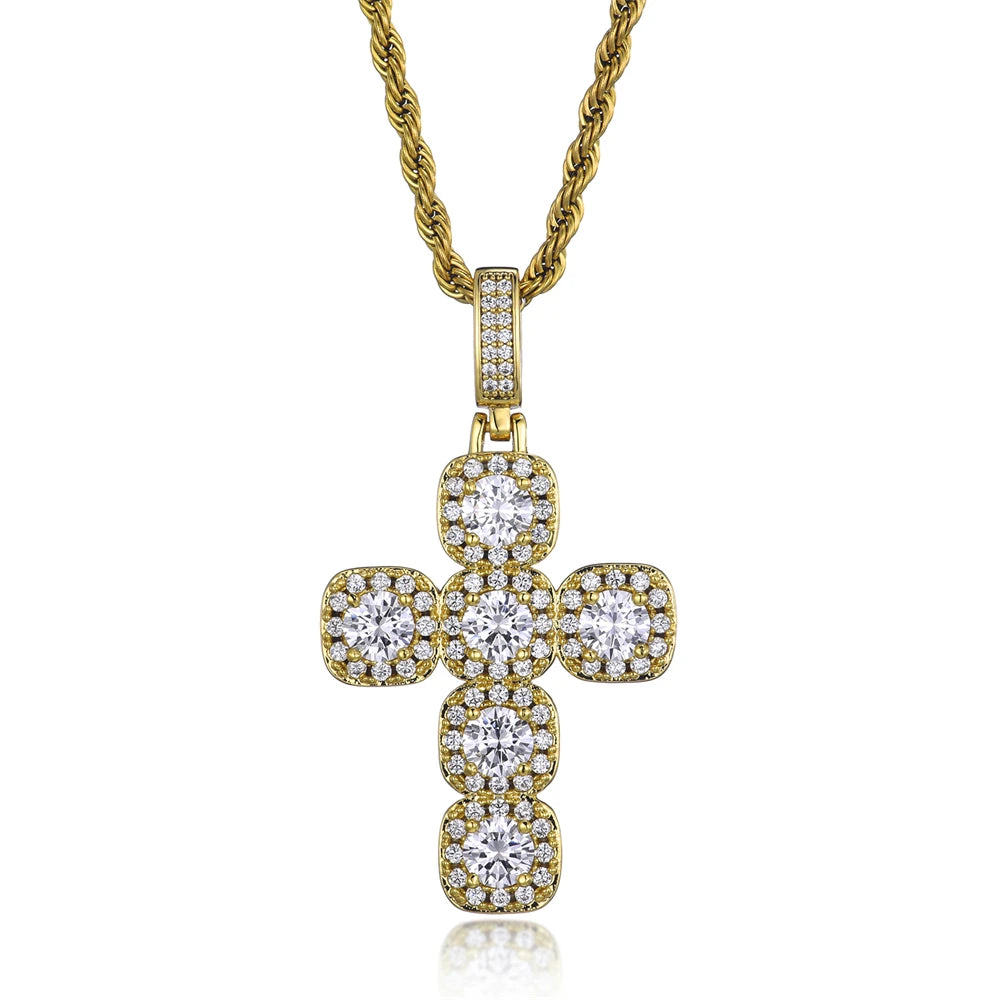Hip Hop Unisex Rapper Jewelries White Gold Plated Bling Vintage Iced Out CZ Gemstone Cross Pendant Can Match Tennis Chain