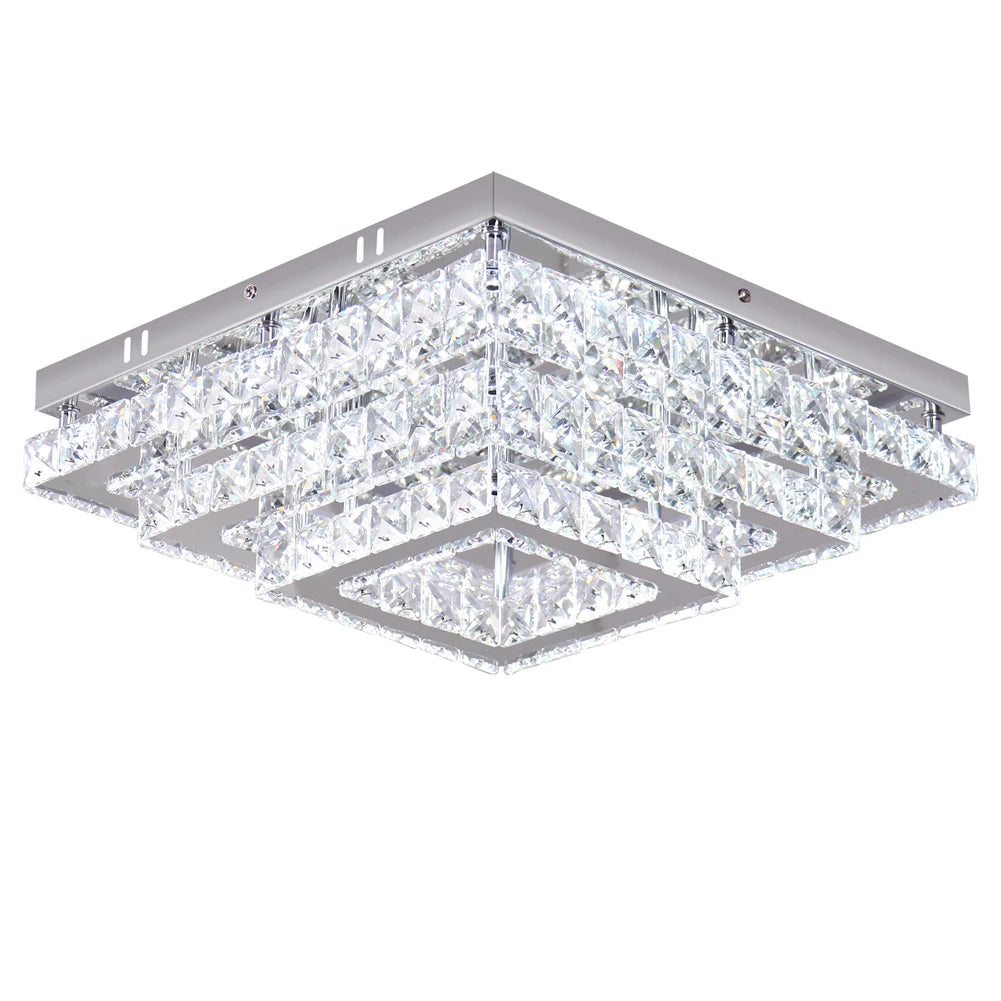 Luxury 3-Tier K9 Crystal LED Ceiling Light Square Surface Mounted Hanging Chandelier for Living Room & Restaurant