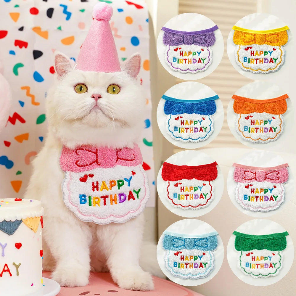 10pcs MOQ Custom Embroidered Pet Birthday Bib Dog Cat Bandana Adjustable Puppy Birthday Bandana for Party