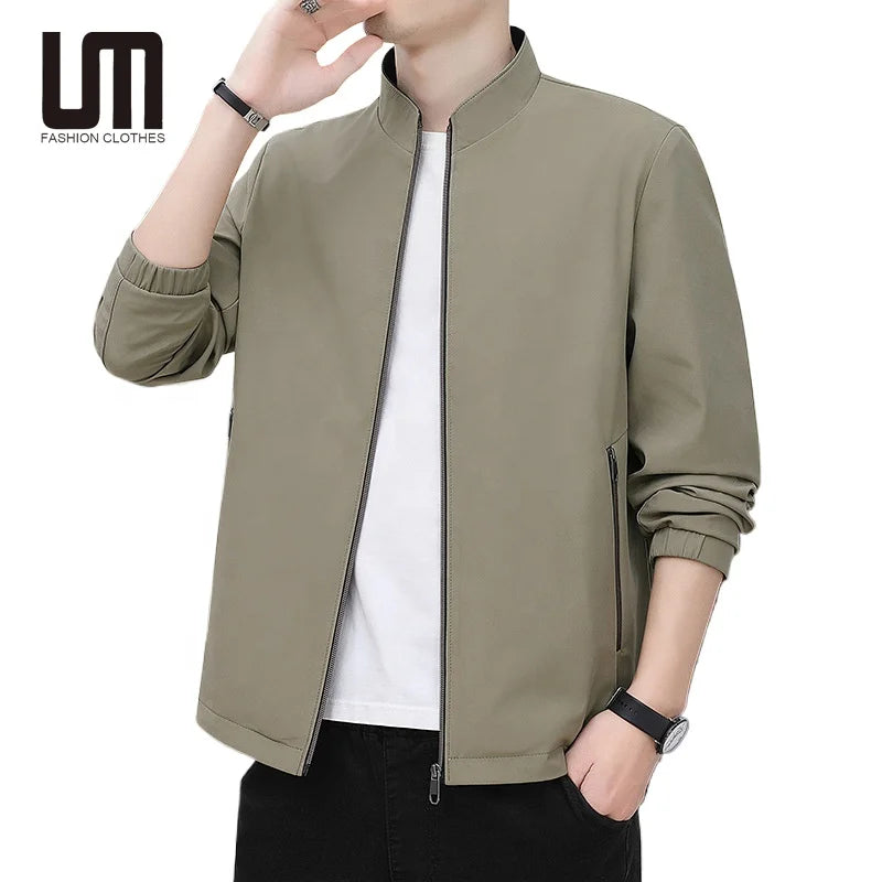 Liu Ming Custom Logo 2025 Spring Autumn Stylish Men s Stand Collar Business Solid Color Zipper Jacket