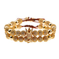 Douvei Men Women Luxury Micro Pave CZ Crown Braid Adjustable Ball Shape Couple Bracelets 24K Gold Plated Engagement Trendy Gift