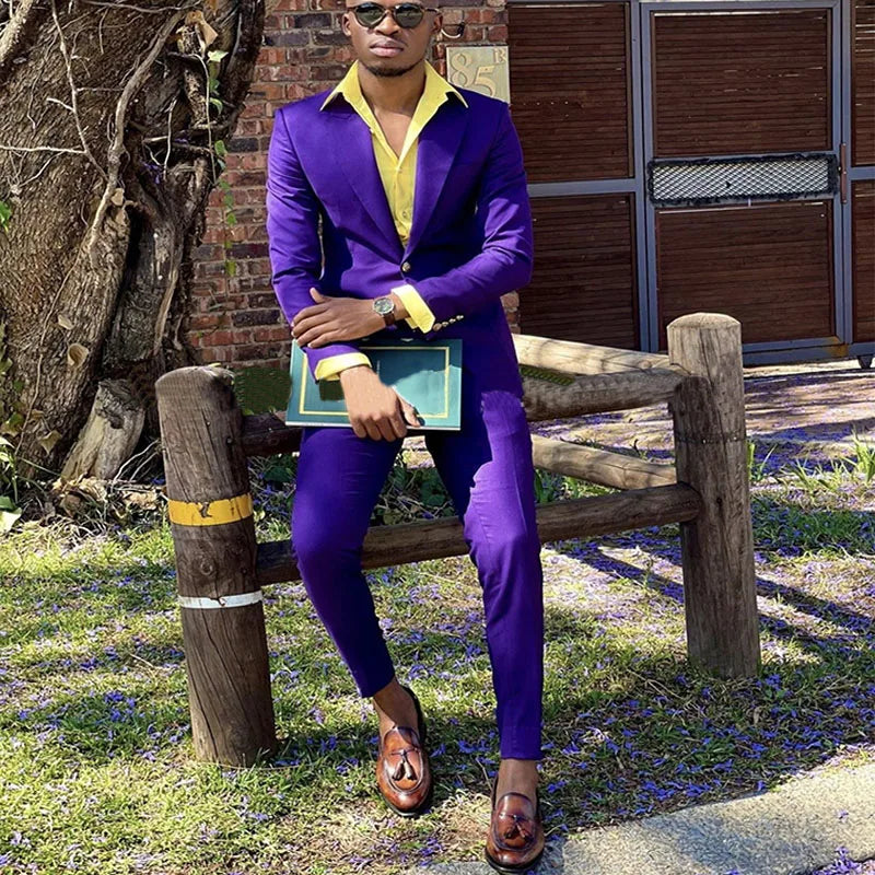 New Arrival Tailor Made Purple Men Suits Single Breasted Tuxedo Wedding Prom Party Business Slim Fit Pent Coat for Men Sets