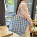 Retro Plaid Women's Canvas Shoulder Bag  Large Capacity Ladies Reusable Shopping Bags Simple Casual Tote Female Handbags Purse