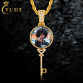 Wholesale 22mm Gold Plated Copper AAAAA Cubic Zirconia Iced Out Key Custom Photo Necklace Picture Pendant Mens Jewelry