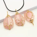 Natural Crystal Stone Tree of Life Crystal Necklace Pendant Water Drop Rough Stone Custom Pendant