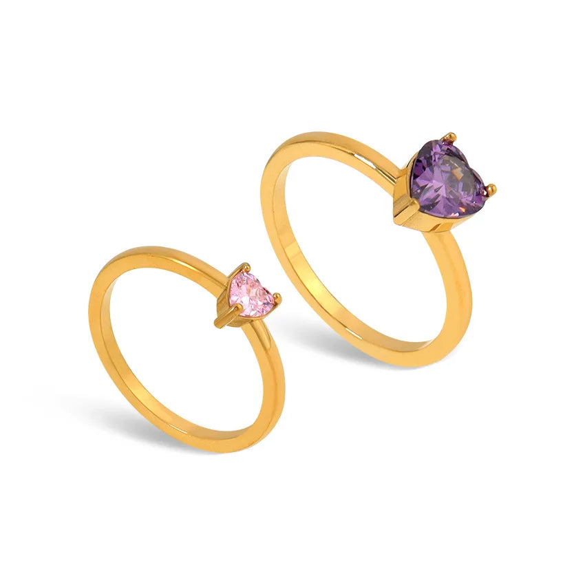 Fashion Personality Inlay Heart Shaped Zircon Titanium Steel Ring INS Style Design Ring Jewelry