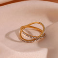 Minimalist X Shape Butterfly Pearl Ring Tarnish Free 18K Gold Plated Stainless Steel Ring for Women