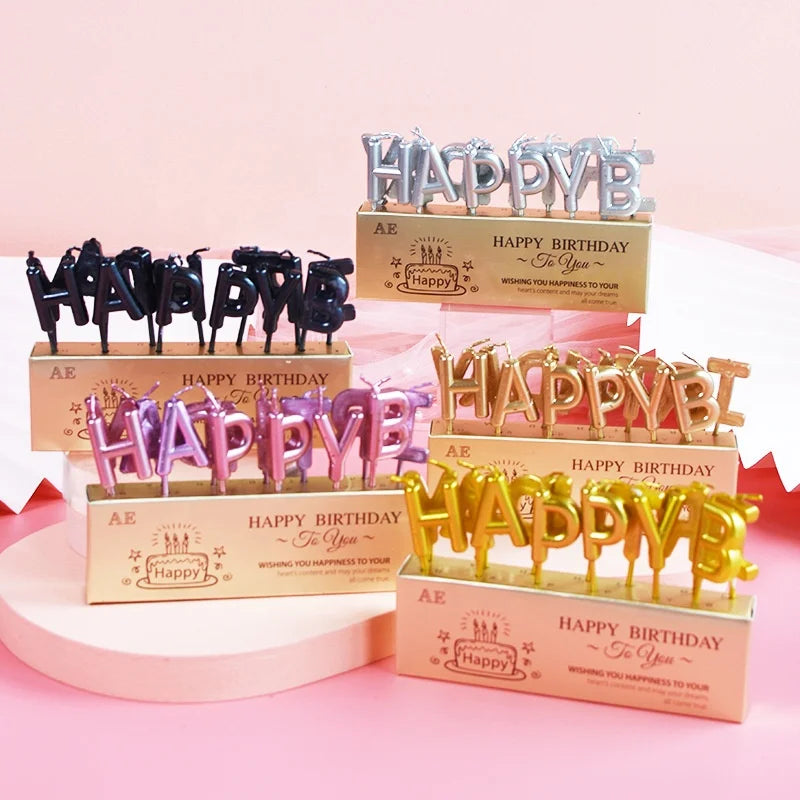 Wholesale Letter Candle Golden Happy Birthday Candles Decorate Party Cake Baking Supplies