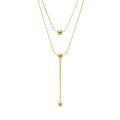 New Double Layer 18K Gold Plated Round Ball Pendant Transfer Bead Stacking Necklace for Women