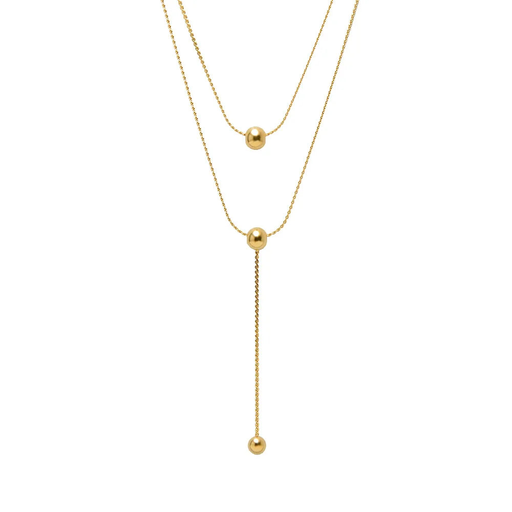 New Double Layer 18K Gold Plated Round Ball Pendant Transfer Bead Stacking Necklace for Women