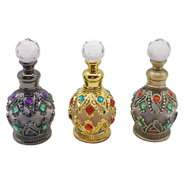 15ml Unique Arabic Dubai Metal Alloy Perfume Bottle Essential Oil Bottles with Glass Stick Dropper