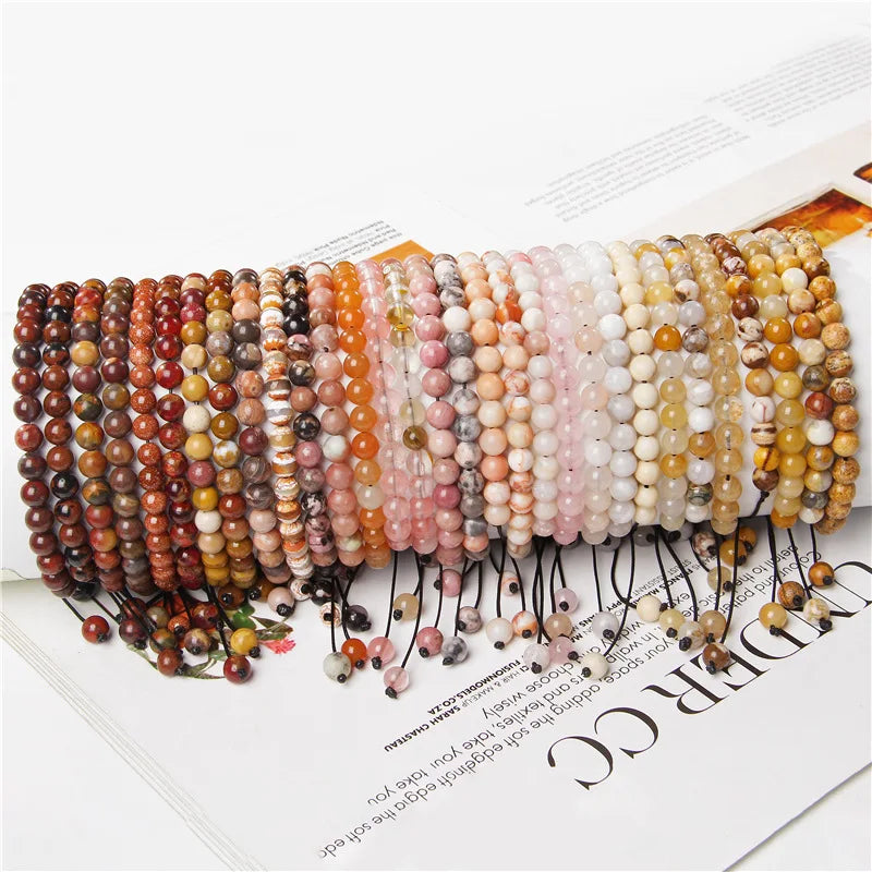 Hot Selling Classic 6mm Natural Stone Gemstone Black Onyx Bracelet Yoga Braided Rope Bracelet