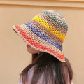 2020 Korean Spring Summer Outdoor Sun Cap Colorful Handmade Crochet Bucket Visor Hat Folded Beach Sunscreen Straw Hats for Women