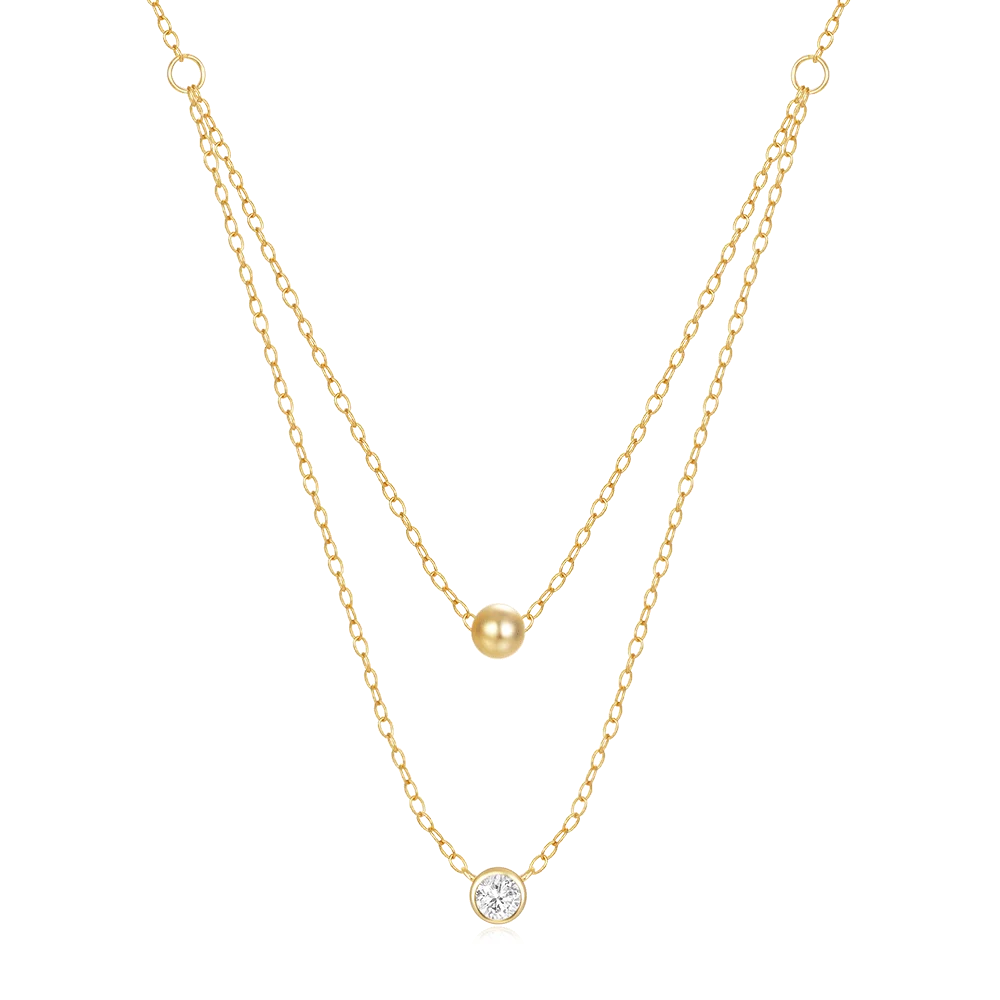 2024 Fashion Jewelry 925 Sterling Silver 2 Layer Round Zircon Little Golden Ball Gold Plated Clavicle Necklace Jewelry for Women