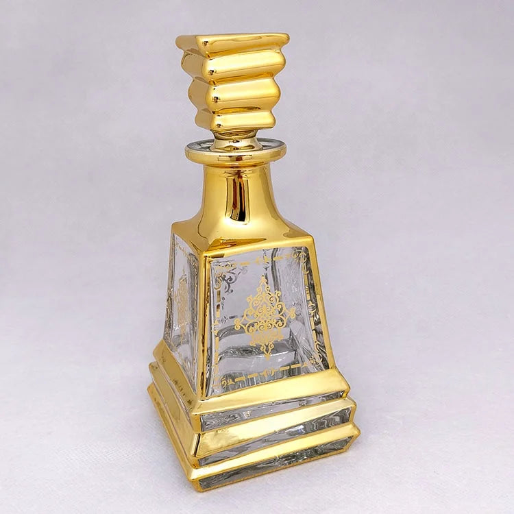 M1 Luxury 150ML Handmade UV Gold Plating Decorative Attar Display Glass Perfume Oil Decanter