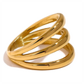 JINYOU 2248 Stainless Steel Geometric Hollow Layered Wide Ring Metal Texture Waterproof Daily Simple Stylish Golden Jewelry Wome