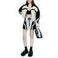 Custom Women's 2-Piece Stripe Sweatsuit Oversize Zip-up Collared Sweatshirt Skirt Set Casual Knitting for Lounge Tracksuit