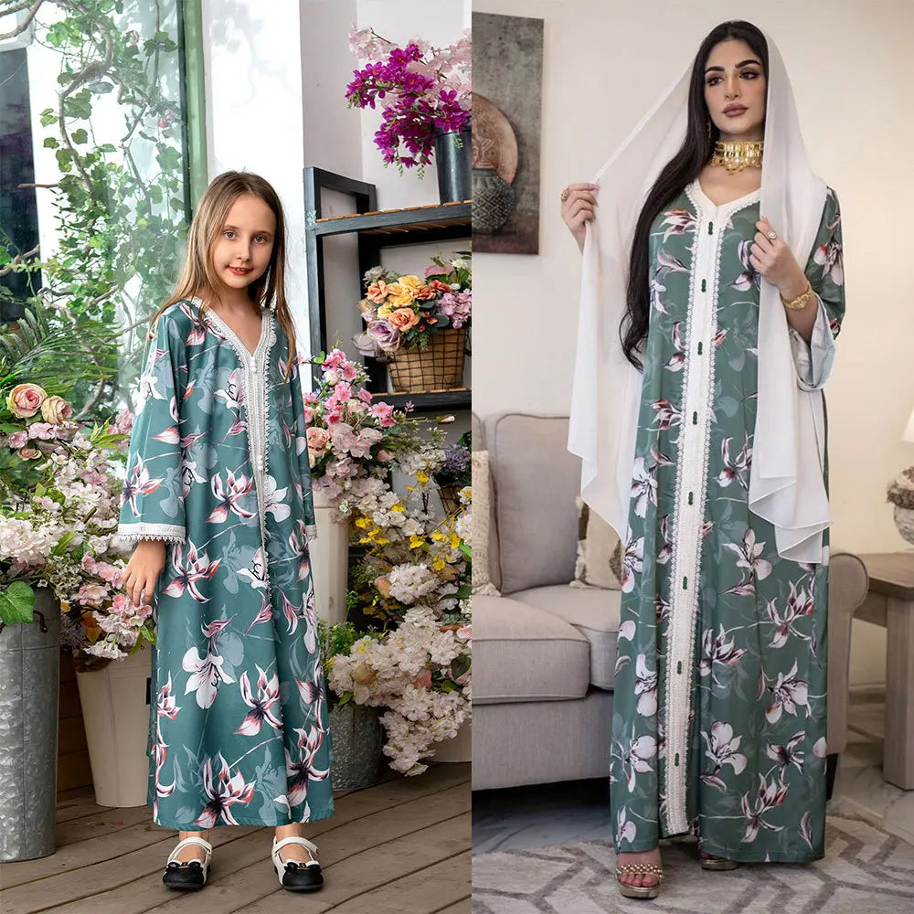 Muslim Hijab Dress Girls Kids Prayer Abaya Khimar Djellaba Children Dubai Saudi Arabia Islam Clothes Kaftan Robe