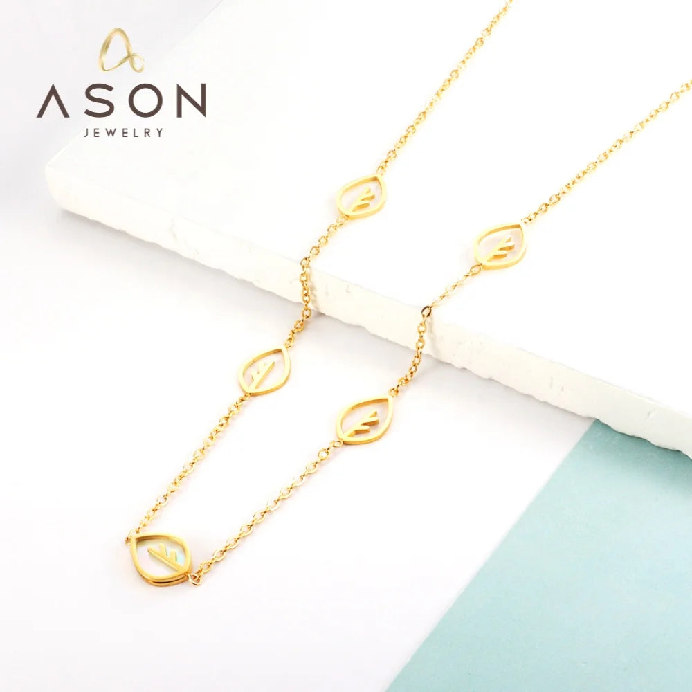 Ason Leaves Stainless Steel Jewelry Simple Lovely 18k Gold Plated Waterproof Necklace Jewelry